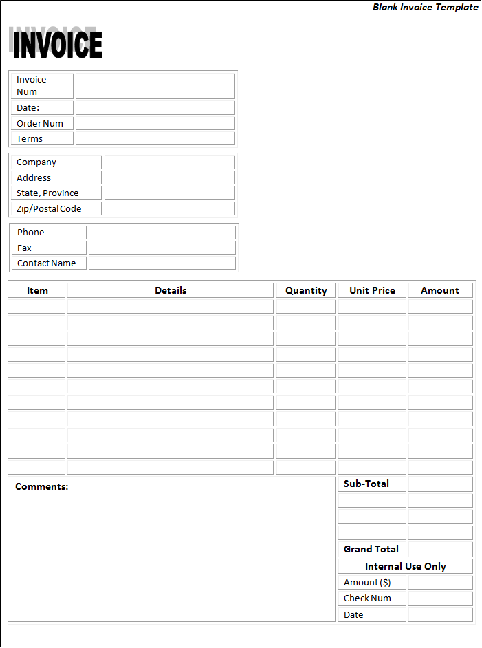 Blank Word Invoice Template Free Word #39 s Templates