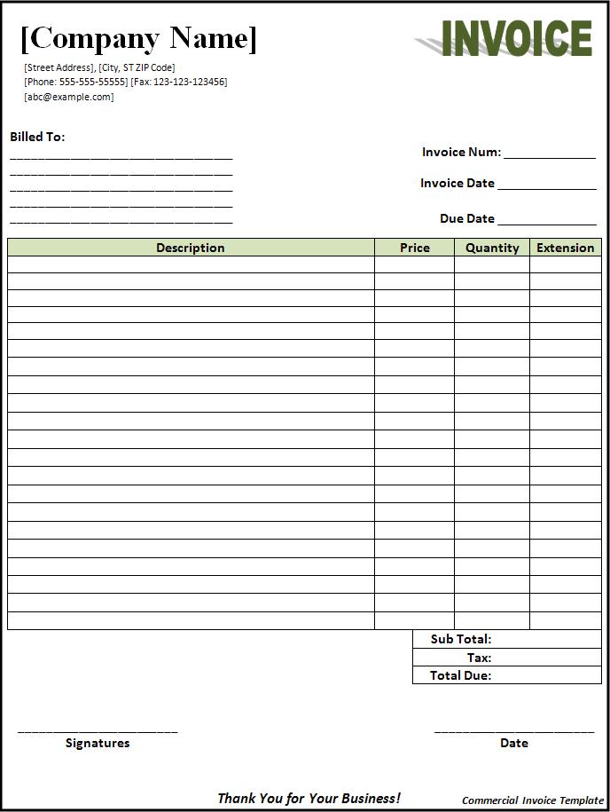 invoice format in ms word