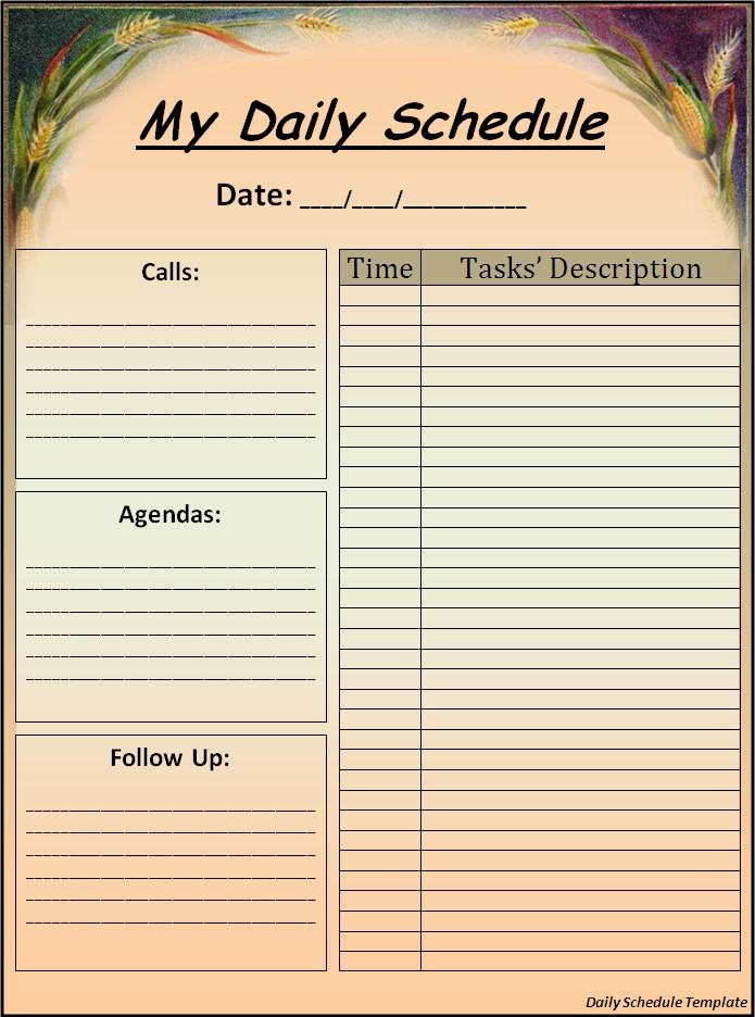 Daily Schedule Template Free Printable Printable Templates Free