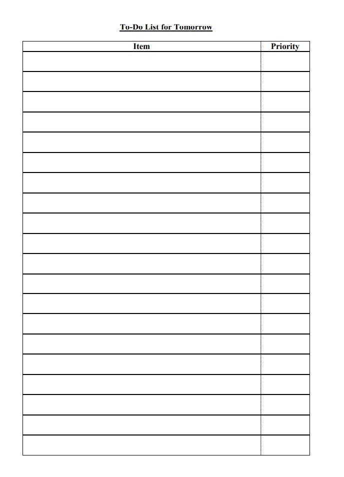 Blank Printable To Do List Template