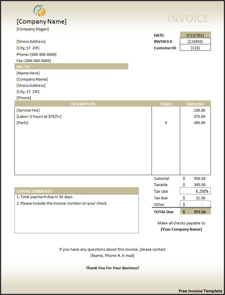 Invoice Templates Free Word s Templates