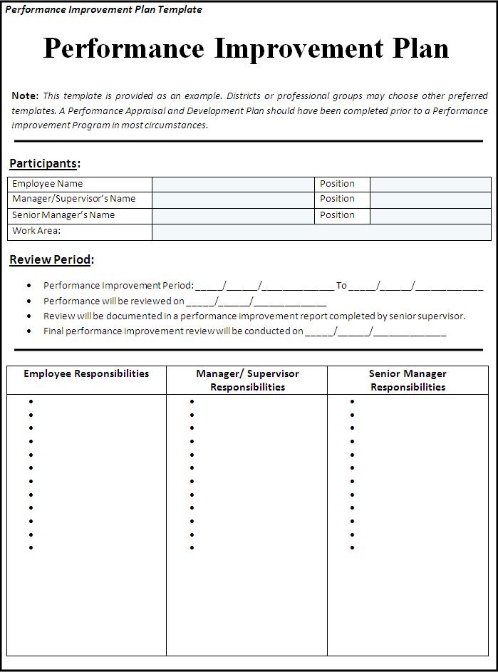 Sample Performance Improvement Plan Free Word s Templates