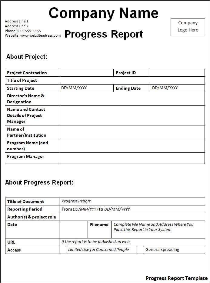 Free Progress Report Template Free Word s Templates