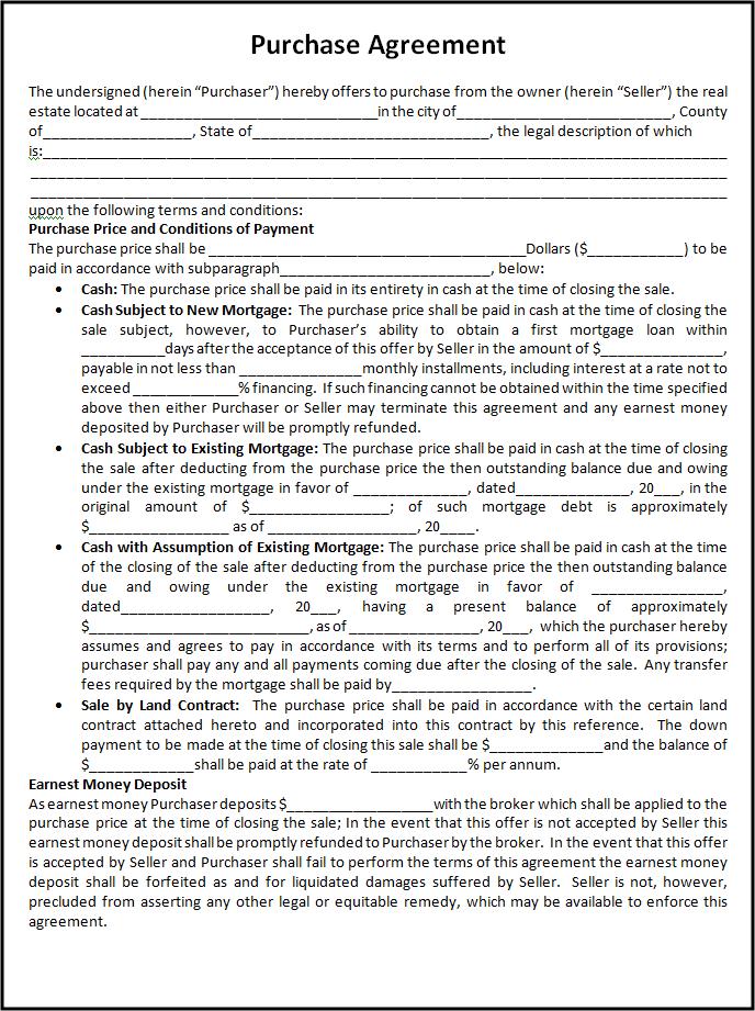 Free Purchase Agreement Template Free Word s Templates