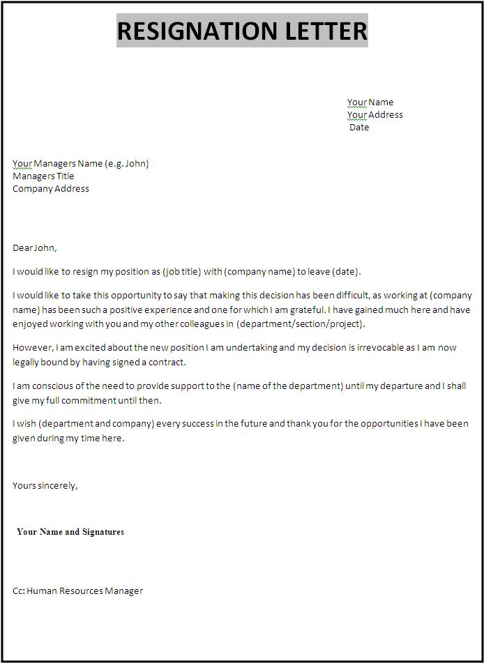 Resignation Letter Template Free Word #39 s Templates
