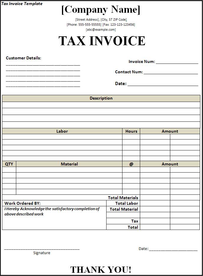 Tax Invoice Example Free Word s Templates