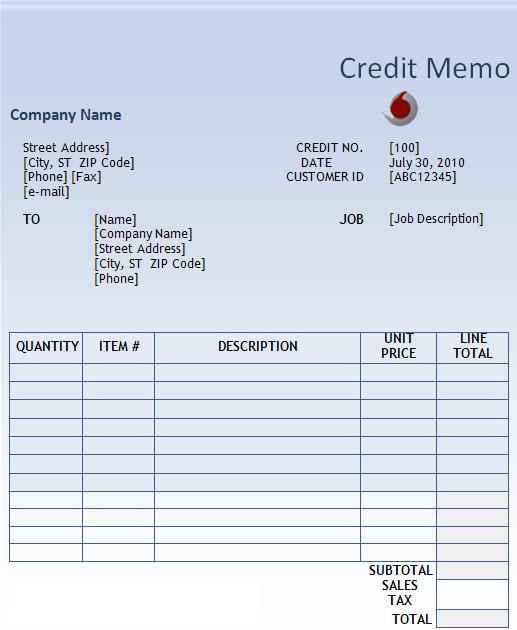 Credit Memo Template Free Word s Templates