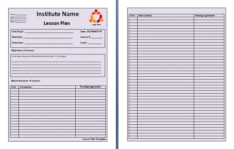 Lesson Plan Template Free Word s Templates