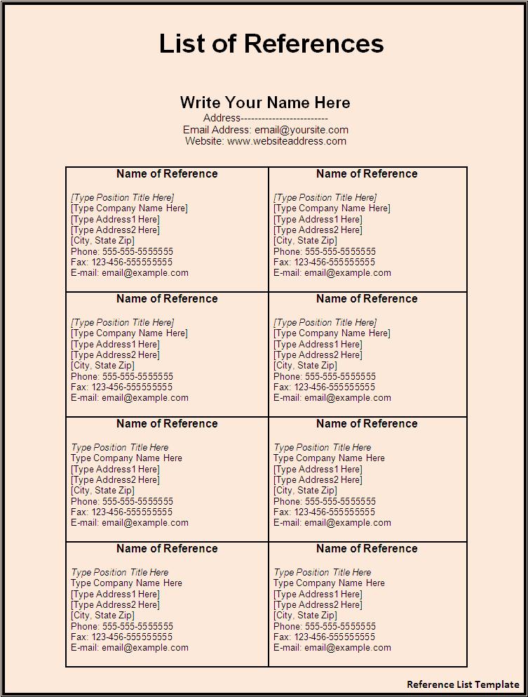 Printable Reference List Free Word s Templates