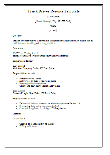 Truck driver resume sample   my perfect resume