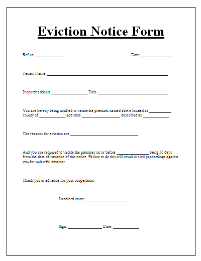 Printable Eviction Notice Form Free Word s Templates