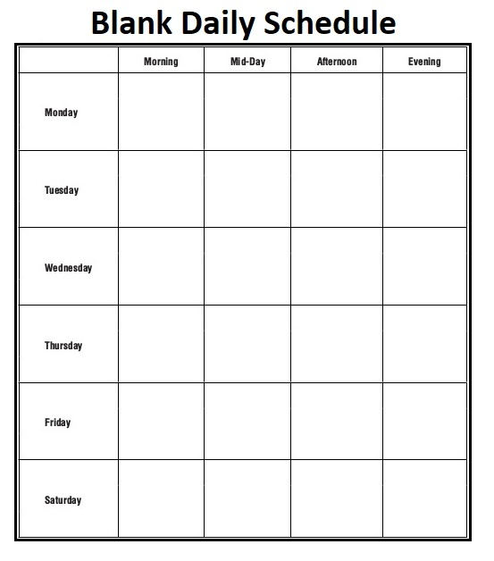 blank daily schedule template word