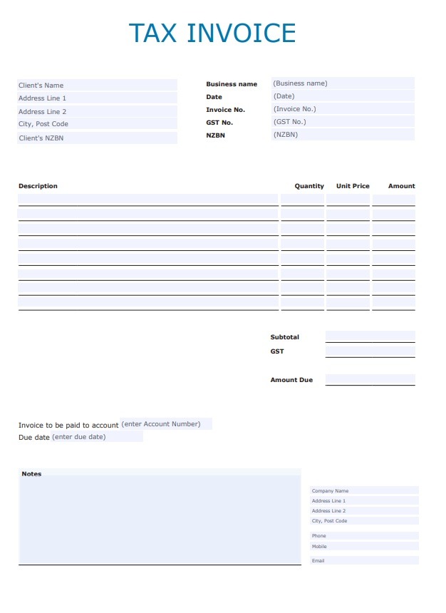 invoice template nz excel