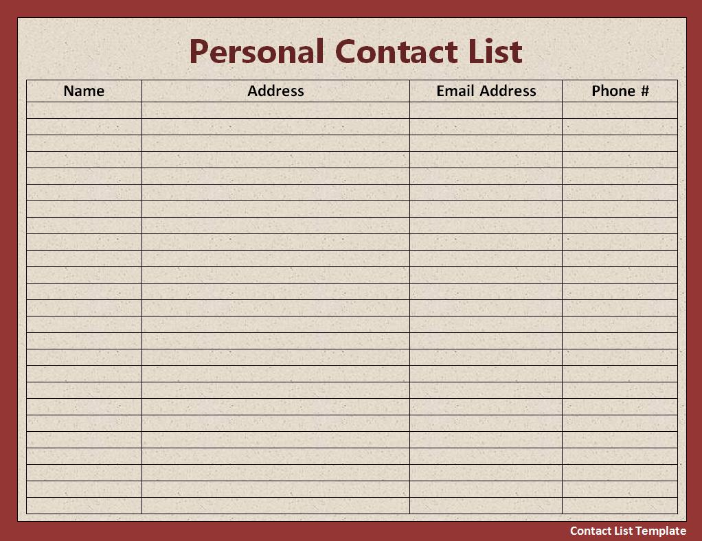 Free Contact List Template Free Word Templates