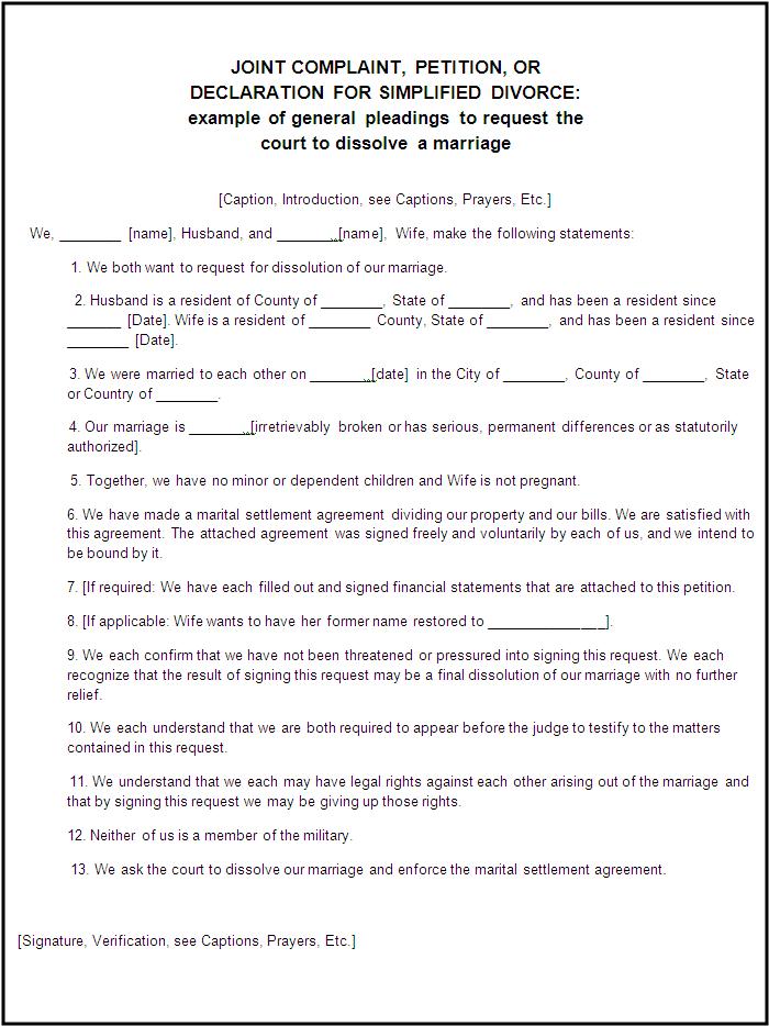 Divorce Forms Free Word Templates