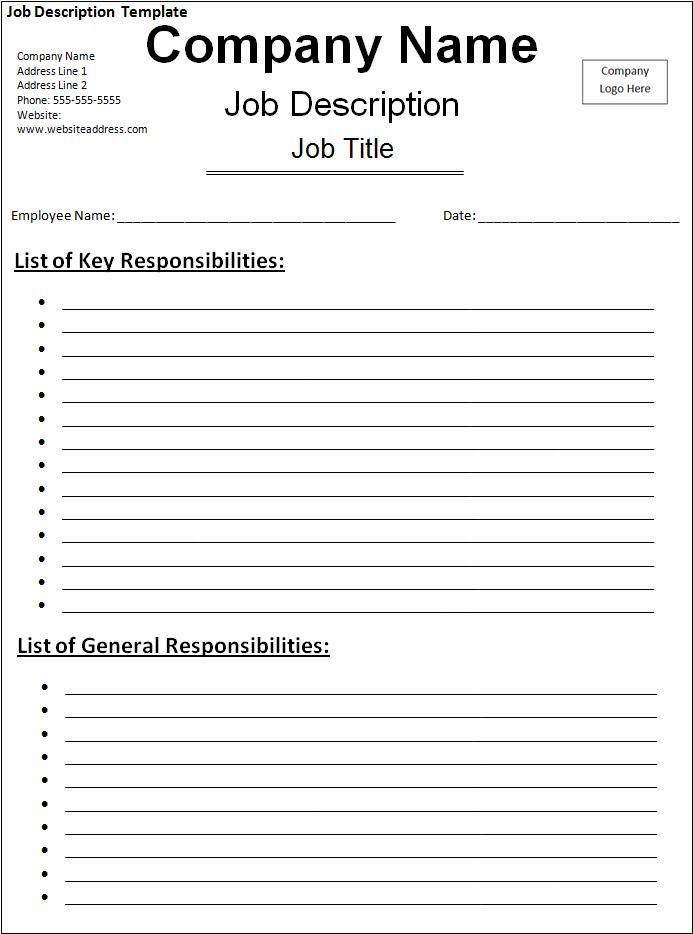 Free Printable Employee Employment And Job Description Template