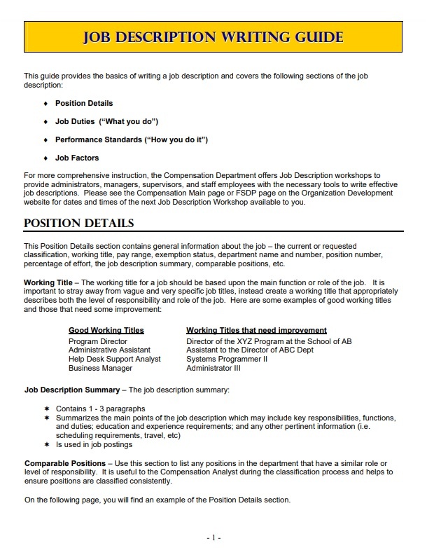 Job Description Sheet Template Free Sheet Templates