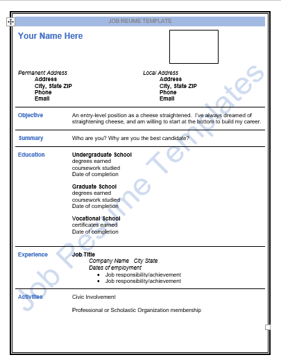 template for job resume