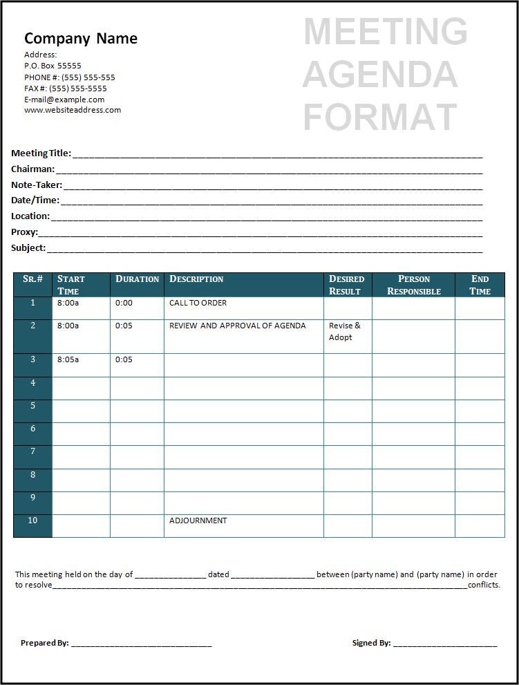 Agenda Templates Free Word Templates