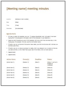 Meeting Minutes Template | Free Word Templates