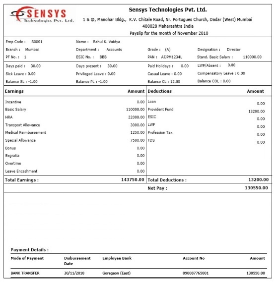 Payslip Template Free Word Templates