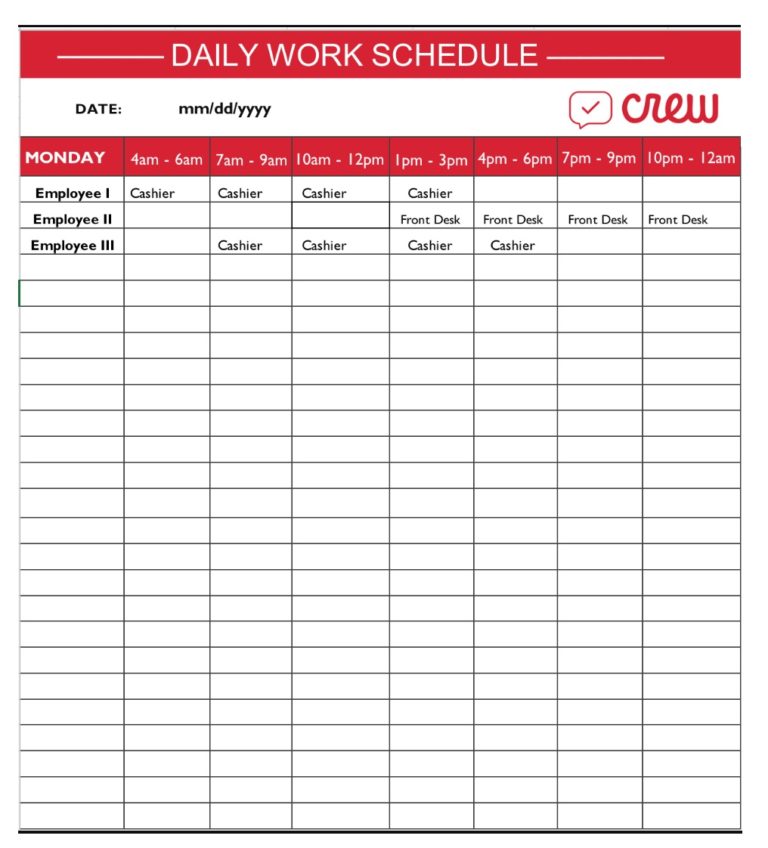 free daily schedule template