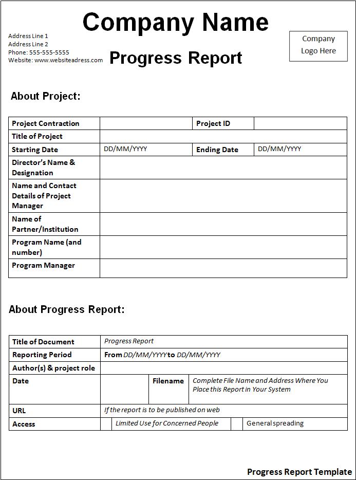 Progress Report Format Free Word Templates