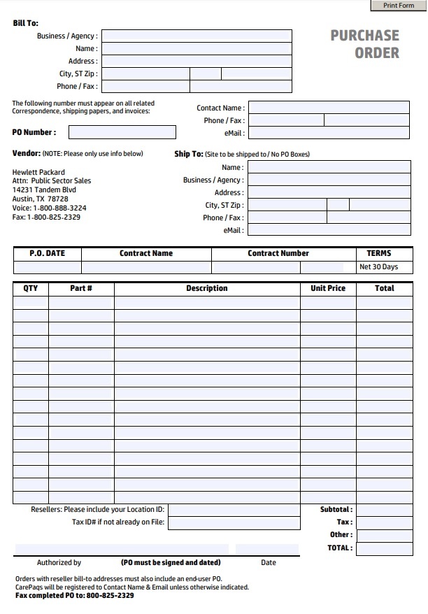  Free Printable Purchase Order Template 