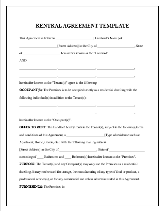 Rental Agreement Template – Free Word Templates