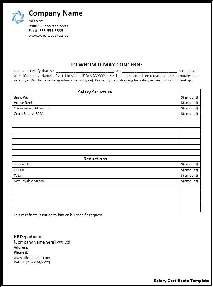 Salary Certificate Format Free Word Templates