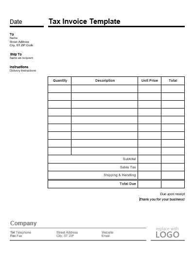 Tax Invoice Template Free Word Templates