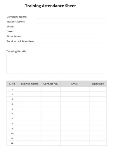 Fire Training Attendance Sheet 2412