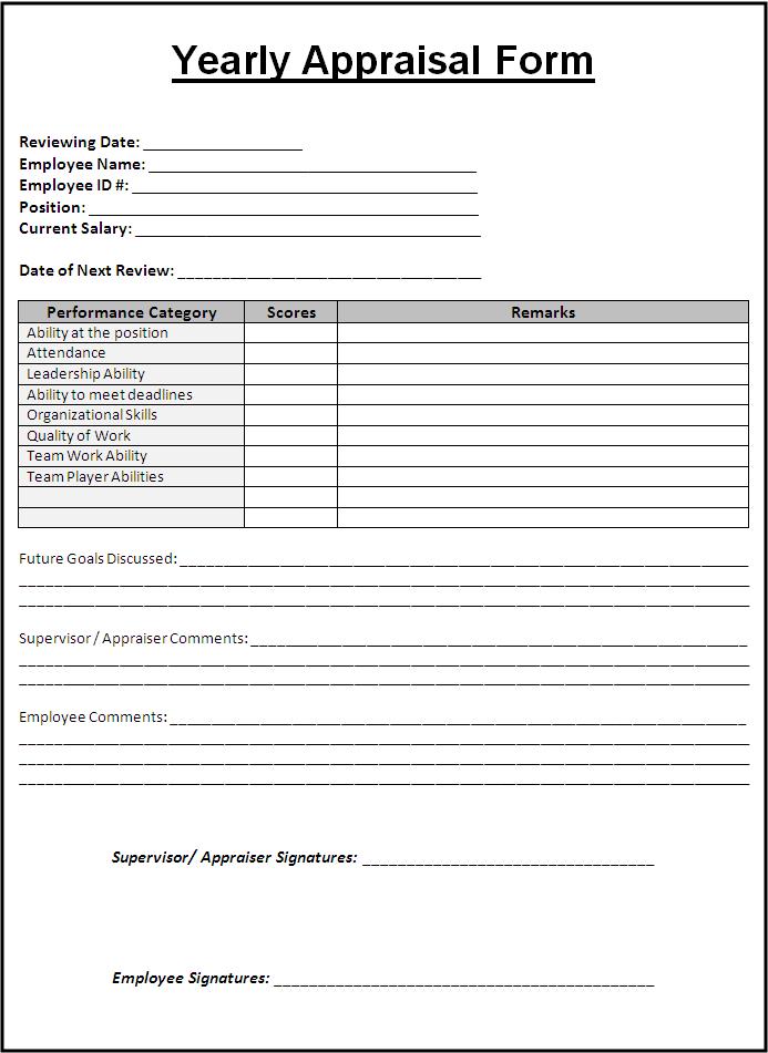 Yearly Appraisal Form Free Word Templates