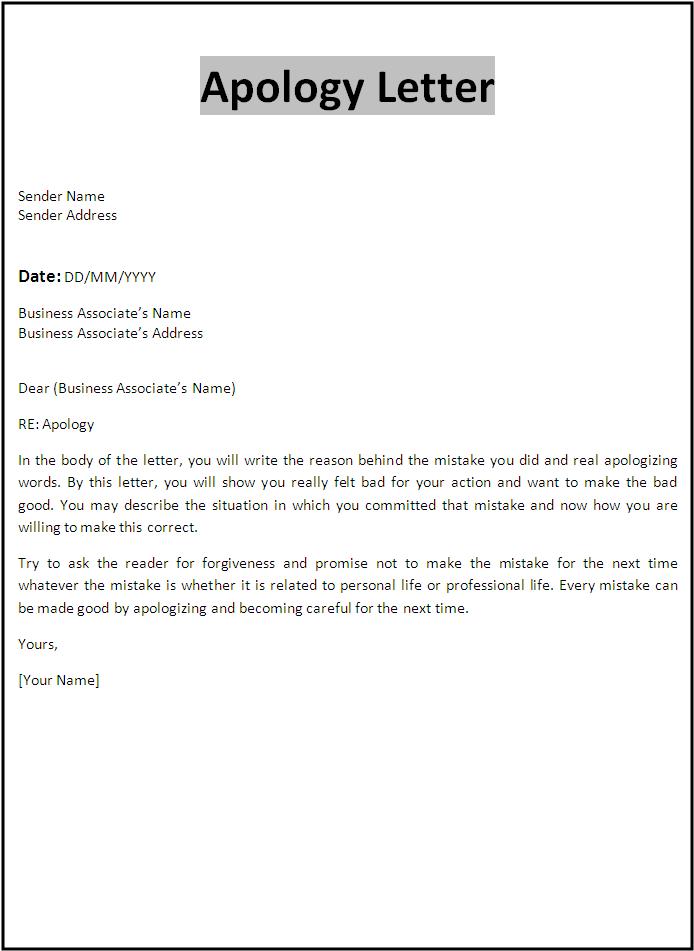Sample Apology Letter Free Word Templates