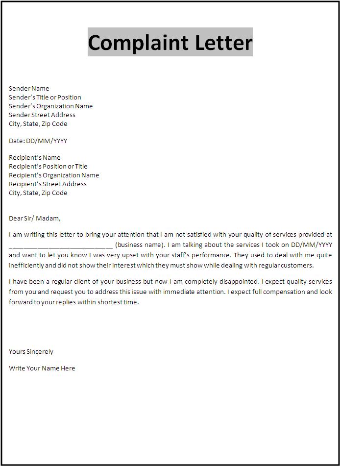 Complaint Letter Template Free Word Templates