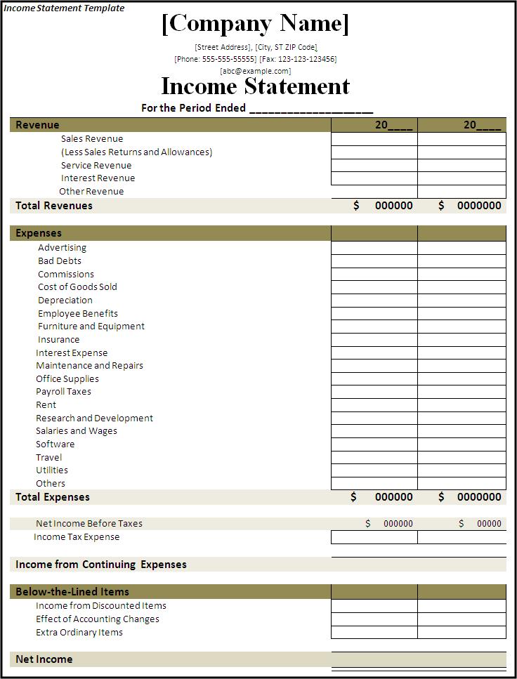 Income Statement Template Professional Word Templates