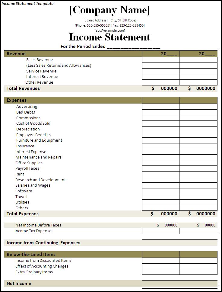 Printable Income Statement Free Word Templates