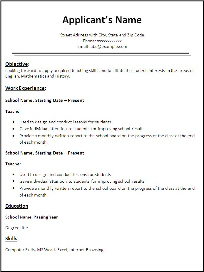 resume templates for teachers free download