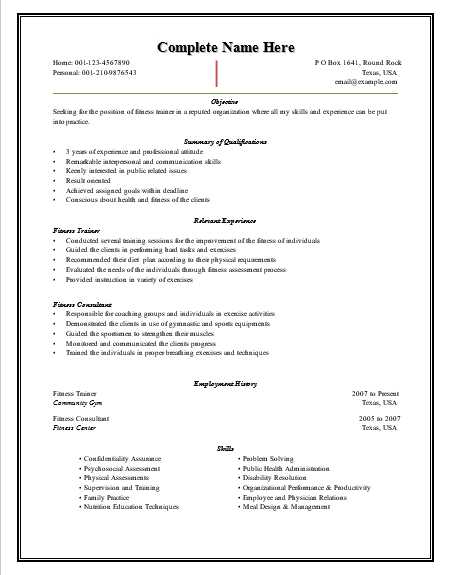  Fitness Trainer Resume Template Free Word Templates