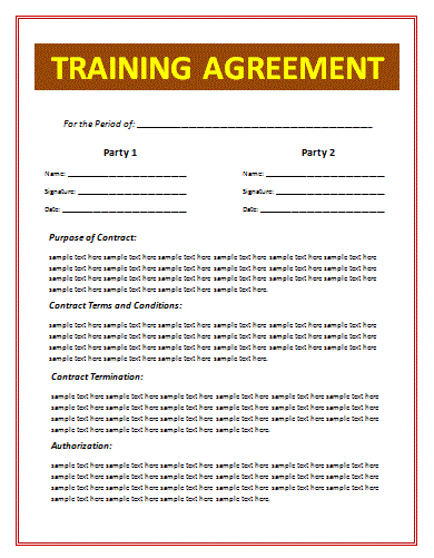 Sample Training Agreement Free Word Templates