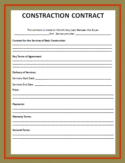 Printable Construction Contract Agreement Template Classles Democracy