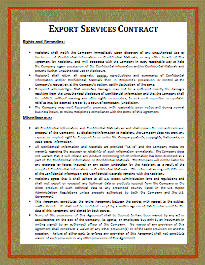 Export Service Contract Template Free Word Templates