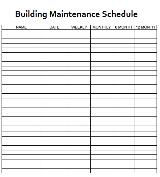 Free Building Maintenance Schedule Template Templates Printable Download