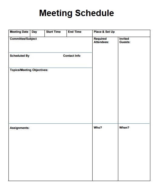 Meeting Schedule Template Free Word Templates