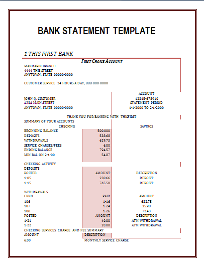 Bank Statement Template Free Word Templates