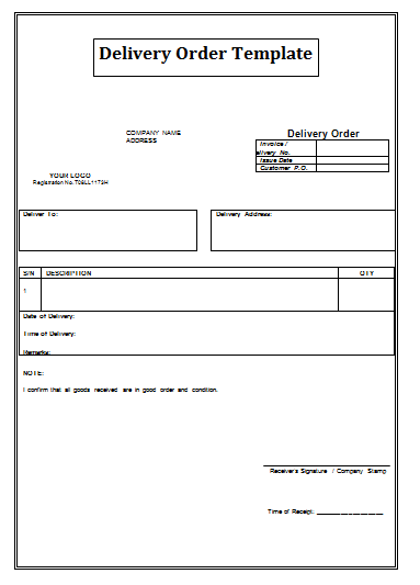 Delivery Order Templates Free Word Templates