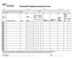 home inventory forms for insurance