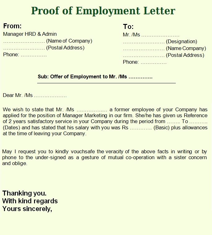 Employment Letter Template Letter Samples Free Word Templates