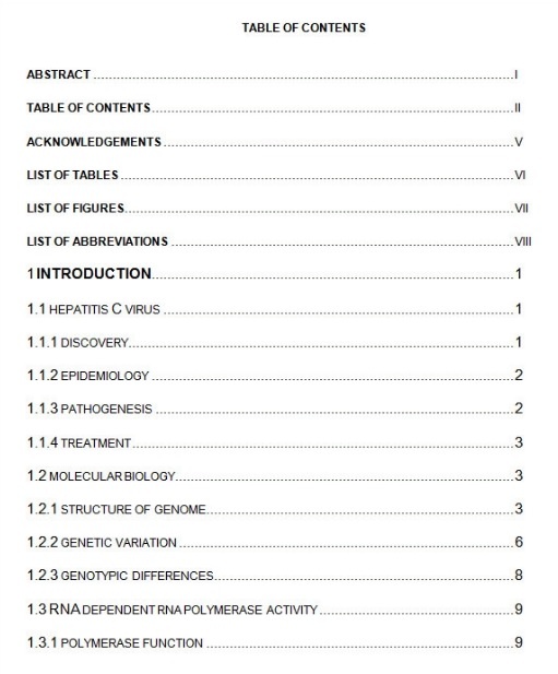 Table Of Contents Template Free Word Templates