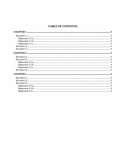 Table Of Contents Template Free Word Templates